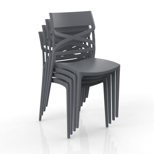 Sedia in polipropilene FLOW, 100% MADE IN ITALY, impilabile, resistente ai raggi UV, design moderno, ideale per sala da pranzo, cucina, bar, ristoranti o giardino, colore Grigio Metal