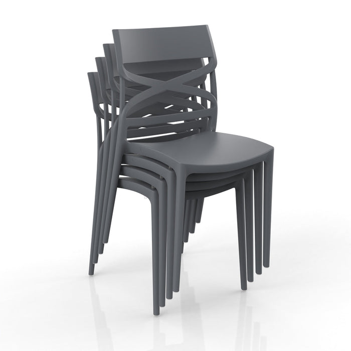 Sedia in polipropilene FLOW, 100% MADE IN ITALY, impilabile, resistente ai raggi UV, design moderno, ideale per sala da pranzo, cucina, bar, ristoranti o giardino, colore Grigio Metal