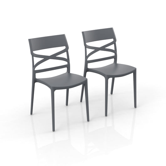 Set 2 sedie in polipropilene FLOW, 100% MADE IN ITALY, impilabile, resistente ai raggi UV, design moderno, ideale per sala da pranzo, cucina, bar, ristoranti o giardino, colore Grigio Metal