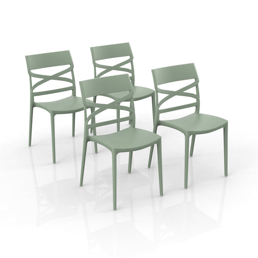 Set 4 sedie in polipropilene FLOW, 100% MADE IN ITALY, impilabile, resistente ai raggi UV, design moderno, ideale per sala da pranzo, cucina, bar, ristoranti o giardino, colore Menta