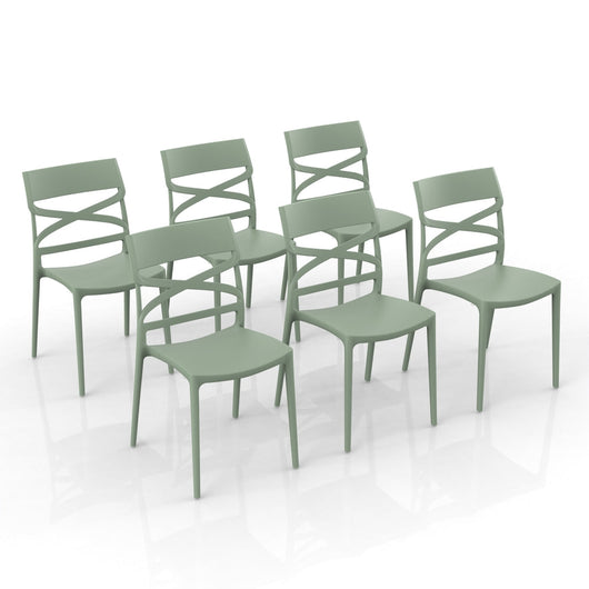 Set 6 sedie in polipropilene FLOW, 100% MADE IN ITALY, impilabile, resistente ai raggi UV, design moderno, ideale per sala da pranzo, cucina, bar, ristoranti o giardino, colore Menta