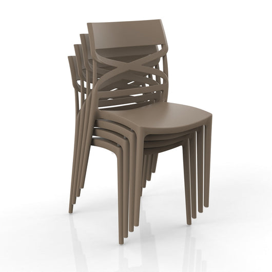 Sedia in polipropilene FLOW, 100% MADE IN ITALY, impilabile, resistente ai raggi UV, design moderno, ideale per sala da pranzo, cucina, bar, ristoranti o giardino, colore Tortora