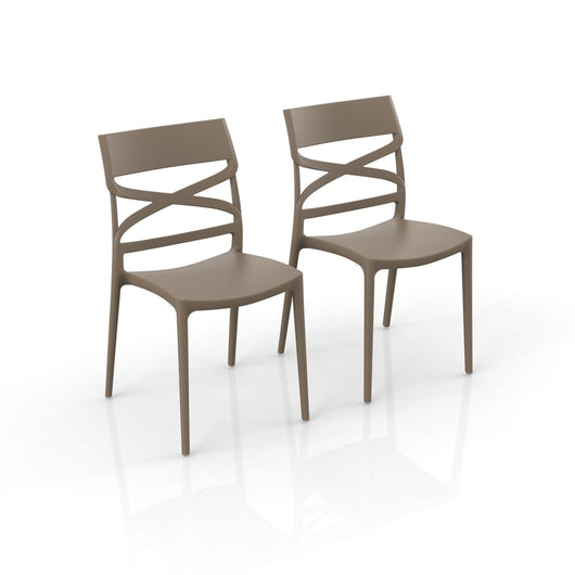 Set 2 sedie in polipropilene FLOW, 100% MADE IN ITALY, impilabile, resistente ai raggi UV, design moderno, ideale per sala da pranzo, cucina, bar, ristoranti o giardino, colore Tortora