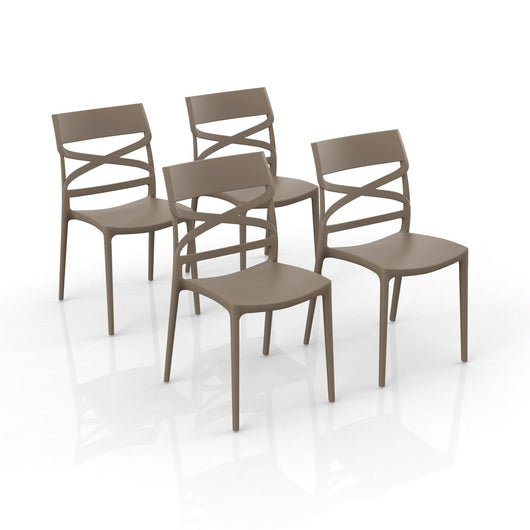 Set 4 sedie in polipropilene FLOW, 100% MADE IN ITALY, impilabile, resistente ai raggi UV, design moderno, ideale per sala da pranzo, cucina, bar, ristoranti o giardino, colore Tortora