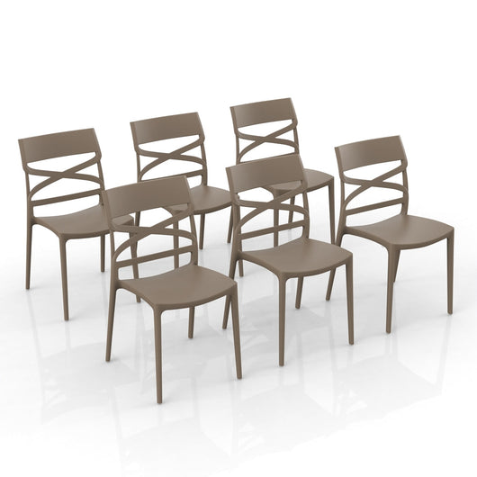 Set 6 sedie in polipropilene FLOW, 100% MADE IN ITALY, impilabile, resistente ai raggi UV, design moderno, ideale per sala da pranzo, cucina, bar, ristoranti o giardino, colore Tortora