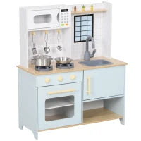 Cucina Giocattolo per Bambini con Fornelli e Armadietti, in Acciaio, Legno e PP, 72x33x85.2 cm, Blu e Bianco