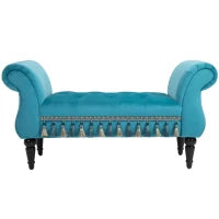 Panca Fondo Letto Imbottita in Gommapiuma, Legno e Poliestere, 117x40x58 cm, Blu