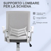 Sedia da Ufficio Ergonomica con Braccioli e Supporto Lombare, in Tessuto Effetto Lino, 62.5x55x94-104 cm, Grigia