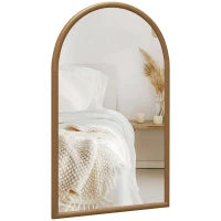 Specchio da Parete ad Arco 110x65cm con Cornice in Legno per Camera e Ingresso, Marrone Scuro