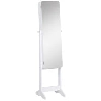 Armadio Portagioie Portagioielli con Specchio Regolabile e Illuminazione LED, Legno, Bianco, 30x146x36 cm