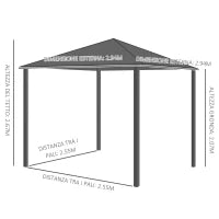 Gazebo da Giardino con Tetto in Policarbonato e Struttura in Alluminio, 3x3m, Caffè
