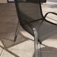 Set 4 Sedie da Giardino Impilabili in Acciaio e Tessuto a Rete Traspirante, 54x71x93 cm, Nero