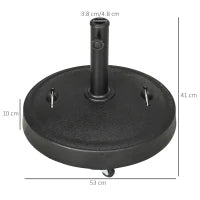 Base per Ombrellone da 23.5kg con 2 Manovelle e Rotelle, in Resina e Acciaio, Ø53x41 cm, Nera