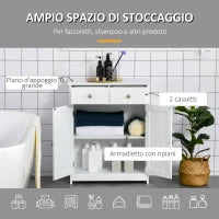 kleankin Mobile Bagno a 2 Ante con Ripiano Regolabile e 2 Cassetti in Legno, 60x30x75 cm, Bianco