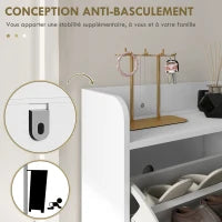 Mobile Porta Scarpe 4 Ribaltabili, con Ripiano Regolabile, Contenitore Scarpe, 106 x 24 x 102 cm, Bianco