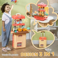 Gioco per Bambini 3 in 1 da 36 Pezzi con Tavolo per Posate, Tavolo da Pranzo e Trolley, in PP e ABS, 48x26x64 cm