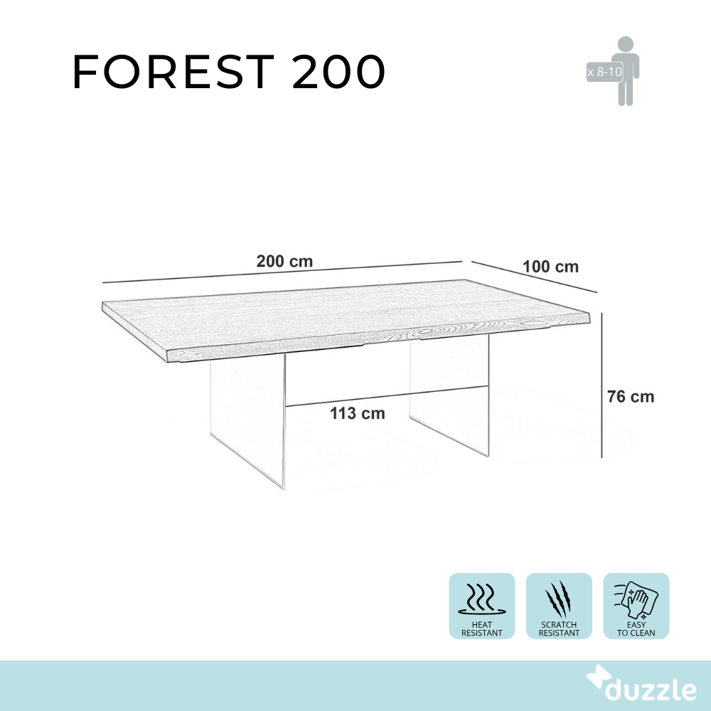 Tavolo da pranzo fisso in legno impiallacciato rovere naturale Forest 200x100 cm fino a 10 posti Made in Italy | Duzzle