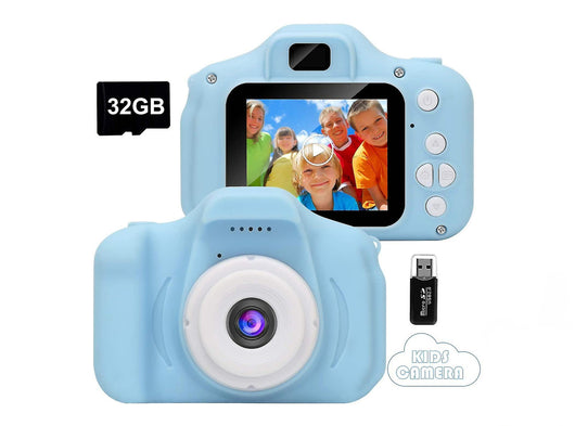 Fotocamera Digitale Bambini Blu con Scheda 32 GB – Videocamera Portatile Regalo Compleanno