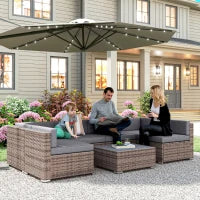 Salotto da Giardino in Rattan da 7 Pezzi con Tavolino e Divano Modulabile con Cuscini, Grigio
