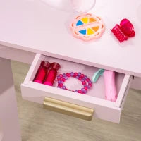 Tavolo per Trucco per Bambine 3-6 Anni con Sgabello, Cassetti e Specchio Coordinato in Acrilico, Rosa