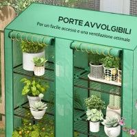Serra da Giardino con Copertura in PE, 6 Mensole e 2 Porte Avvolgibili, 143x46x151cm, Verde