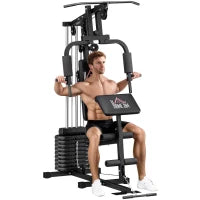 Stazione Fitness Multifunzione Power Tower con Pesi fino 45kg e Panca Imbottita, 135x103x210cm