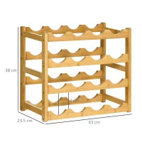 Scaffale Portabottiglie Vino a 4 Livelli per 16 Bottiglie in Legno di Bambù, 43x23.5x38cm