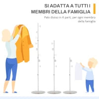 Albero Appendiabiti in Acciaio con 8 Ganci e Base Rotonda in Marmo, 35x35x170 cm, Bianco