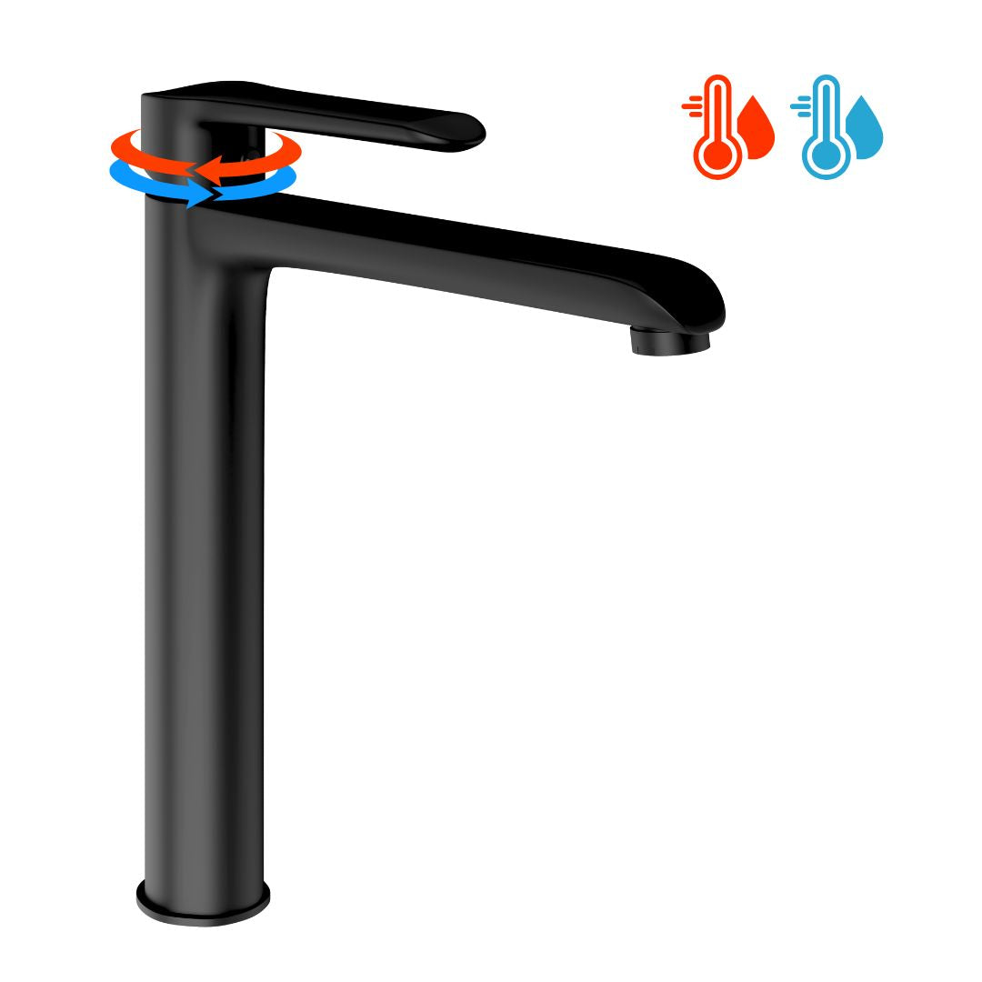 Miscelatore rubinetto puma per lavabo con bocca alta in ottone nero opaco bagno *** confezione 1