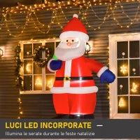 Babbo Natale Gonfiabile 150cm con Albero, Decorazione Natalizia per Esterno con Luci a LED, in Poliestere Impermeabile IP44