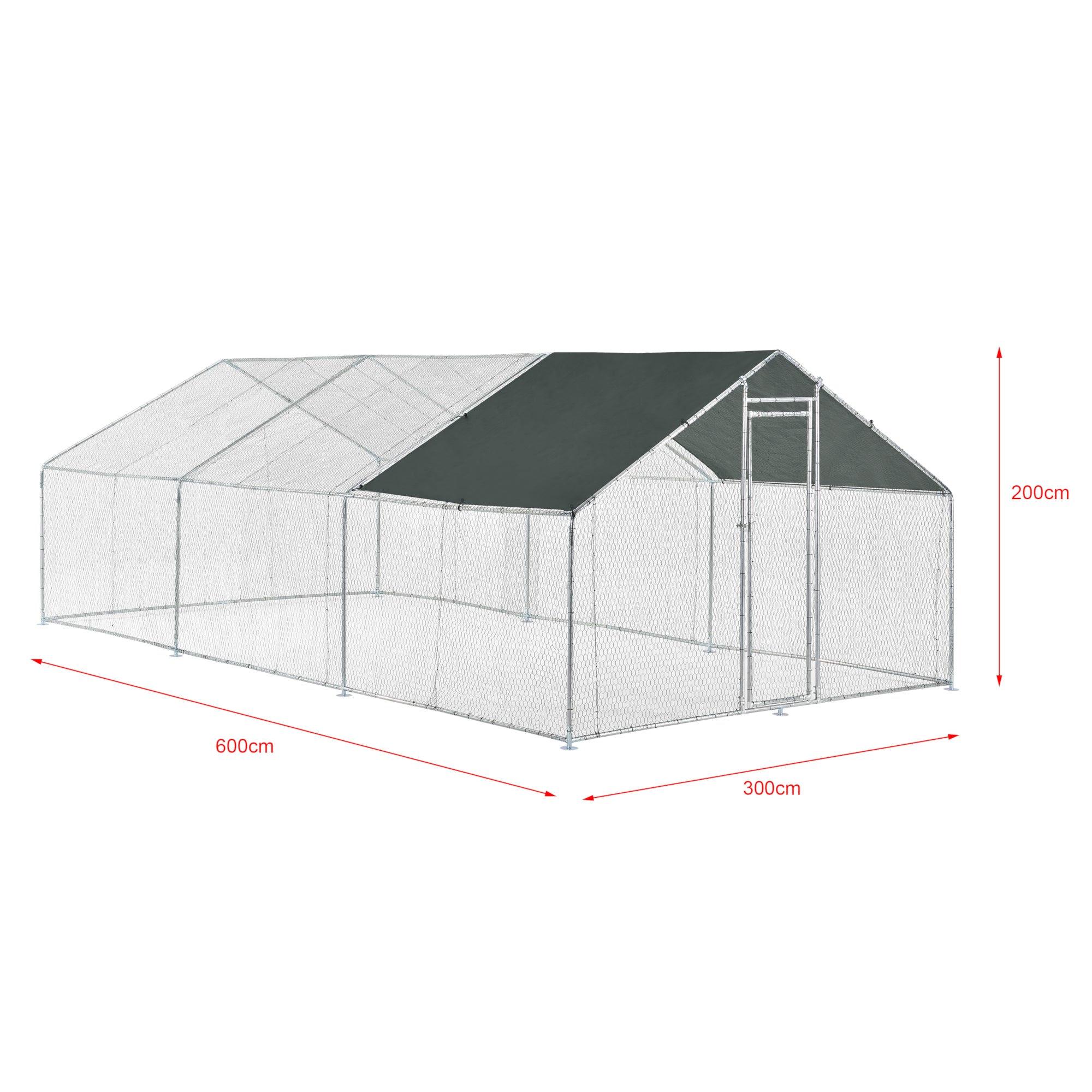 Gabbia per Pollame con Tettuccio e Recinzione Rete Metallica 3x6x2 m pro.tec