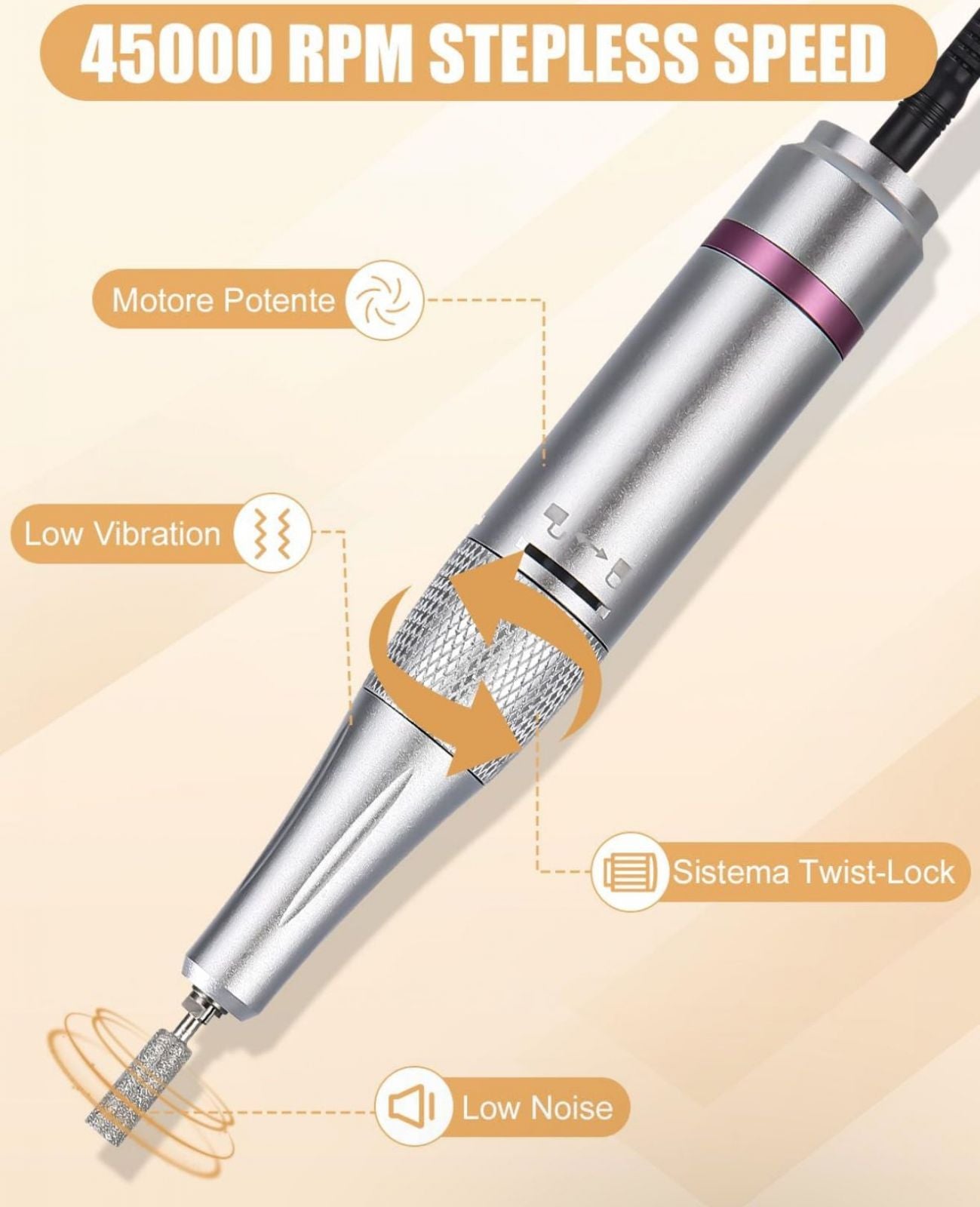 Fresa Per Unghie Manicure Pedicure Professionale 45000 Giri 50W Senza Fili BQ112