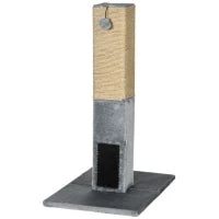Albero Tiragraffi per Gatti con 2 Palline Giocattolo e Spazzola, in Legno, Iuta e Peluche, 59.5x39x79 cm, Grigio