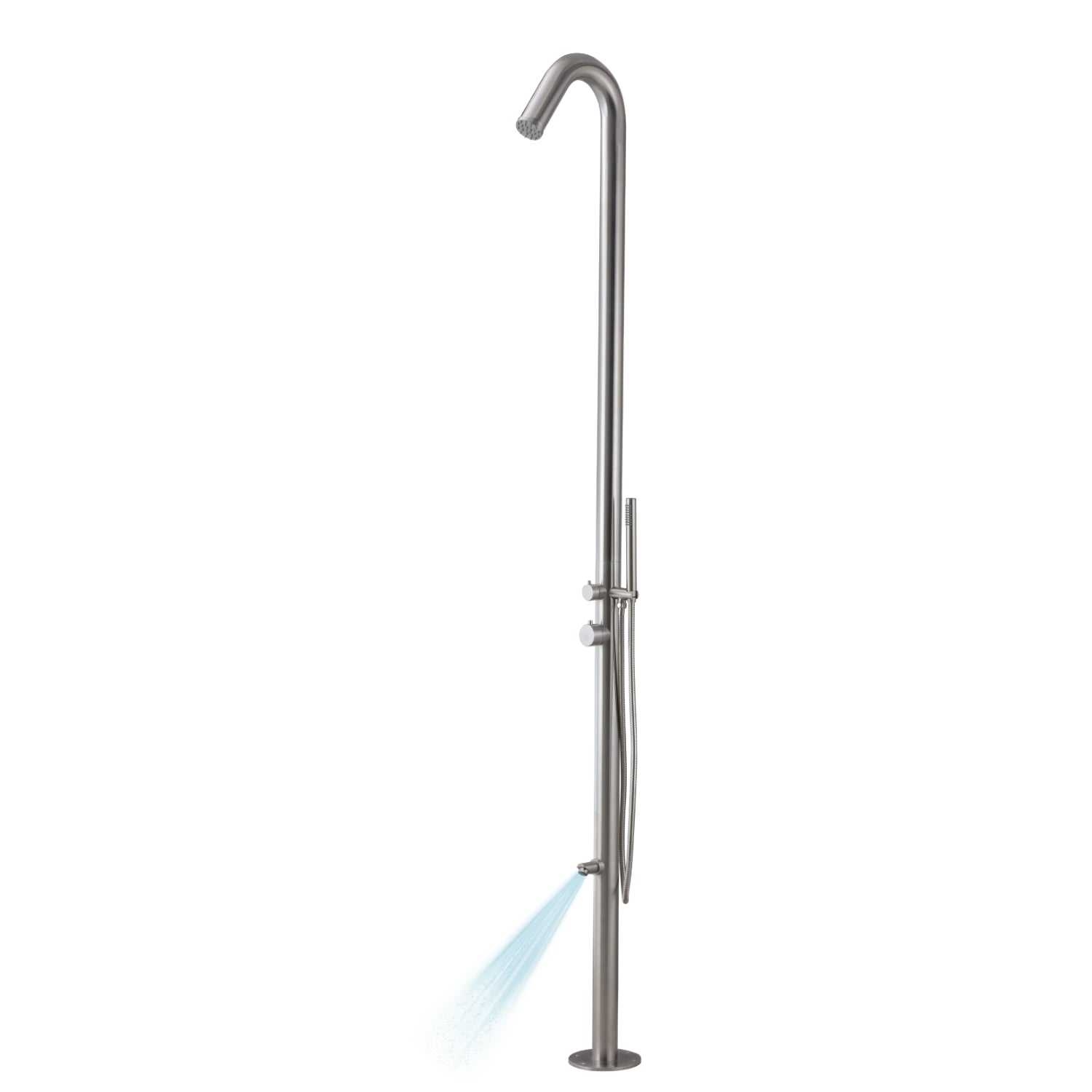 Colonna doccia da esterno betulla a pavimento inox spazzolato con lava piedi *** finitura- spazzolato, confezione 1