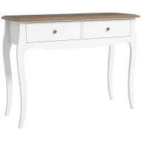 Tavolo Consolle Moderno con 2 Cassetti in Legno, 100x35x76.5 cm, Bianco e Marrone Scuro