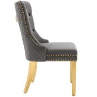 Set di 4 Sedie Grigio Imbottite in Velluto, Decorazioni in Rivetti e Anelli Rotondi, Gambe Dorate, 51x65,5x95 cm