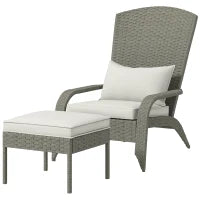 Sedia da Giardino con Poggiapiedi e Cuscini Imbottiti, in Rattan e Acciaio, 64x82x89 cm, Grigio e Crema