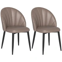 Set 2 Sedie da Pranzo in Pelle PU con Gambe in Metallo e Schienale a Conchiglia, Marrone