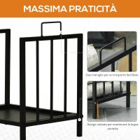 Portalegna da Interno ed Esterno in Metallo con 2 Manici e Base Rialzata, 39x32.5x46cm, Nero