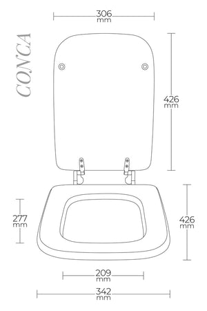 Sedile per WC modello CONCA - Misure 35,1x46,30 cm.