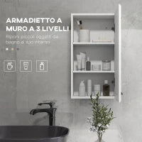kleankin Mobiletto Bagno in MDF a Muro con 3 Ripiani e Ripiano Superiore Regolabile, 37x22.5x70 cm, Bianco