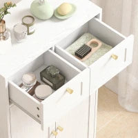 Armadio Bagno Stretto con 2 Cassetti, Ripiano Aperto e Porta con Pannello Arcuato 60x30x108 cm Bianco