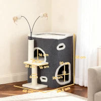 Tiragraffi per gatti, con piattaforma superiore, tana a 2 piani e pali in sisal, Grigio