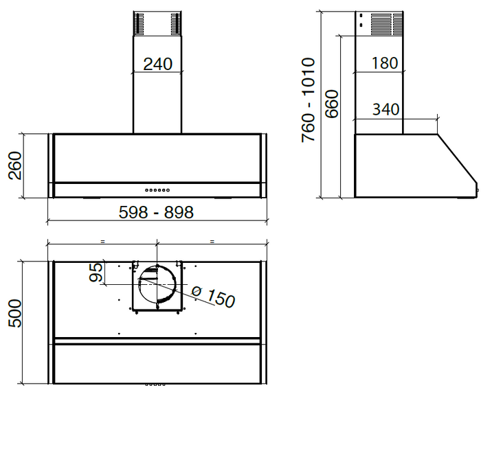 CAPPA RETTA cm 60 - Inox - 700 m3/h