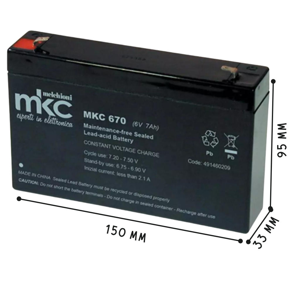 Batteria piombo 6 volt 7 ampere ricaricabile