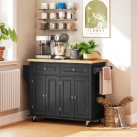 Carrello da Cucina Portavivande con Cassetti, Armadietti e Portaspezie, in Legno e MDF, 111x44.5x82.5 cm, Nero