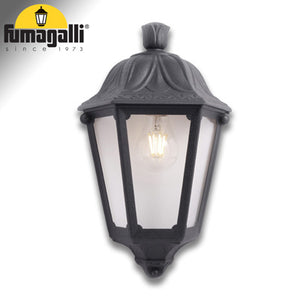 Fumagalli Iesse Mezza Lanterna A Muro Facciata Nera Vetro Trasparente Portalampda E27
