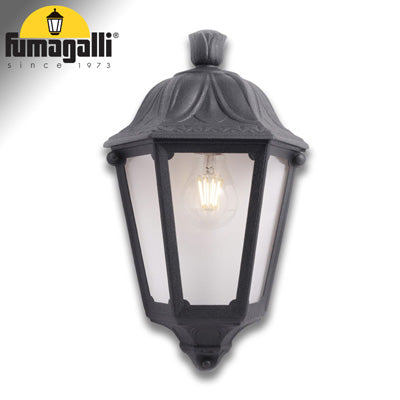 Fumagalli Iesse Mezza Lanterna A Muro Facciata Nera Vetro Trasparente Portalampda E27