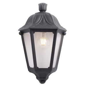 Fumagalli Iesse Mezza Lanterna A Muro Facciata Nera Vetro Trasparente Portalampda E27