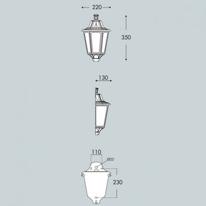 Fumagalli Iesse Mezza Lanterna A Muro Facciata Nera Vetro Trasparente Portalampda E27